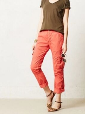 Theory Women’s Linen Blend Orange‎ Cargo Straight Leg Pants Size 6